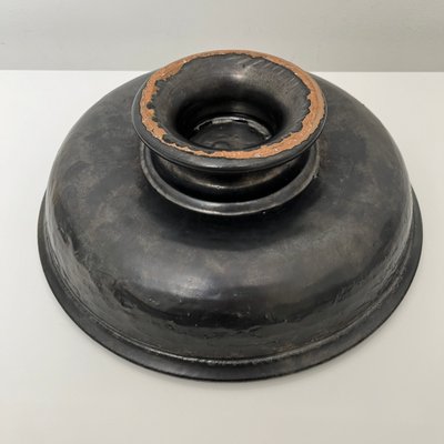 Black Enamel Ceramic Pedestal Bowl by Jean Marais-XOM-2025976