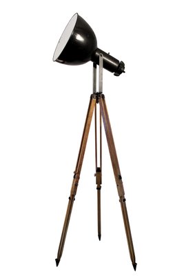 Black Enamel Vintage Industrial Spotlight on Wooden Tripod-BLS-740719