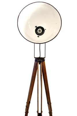 Black Enamel Vintage Industrial Spotlight on Wooden Tripod-BLS-740719