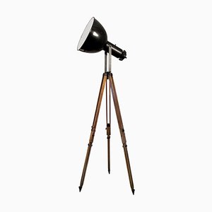 Black Enamel Vintage Industrial Spotlight on Wooden Tripod-BLS-740719