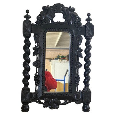 Black Facet Cut Wood Wall Mirror, Austria, 1900s-UR-1757270