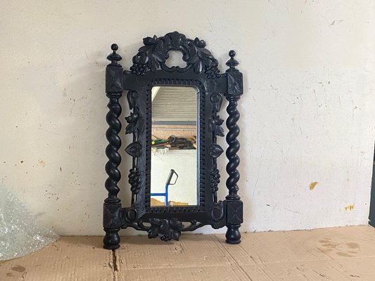 Black Facet Cut Wood Wall Mirror, Austria, 1900s-UR-1757270