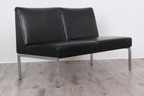 Black Faux Leather and Chrome-Plated Frame Sofa from Wilkhahn, 1970s-DQ-2035525