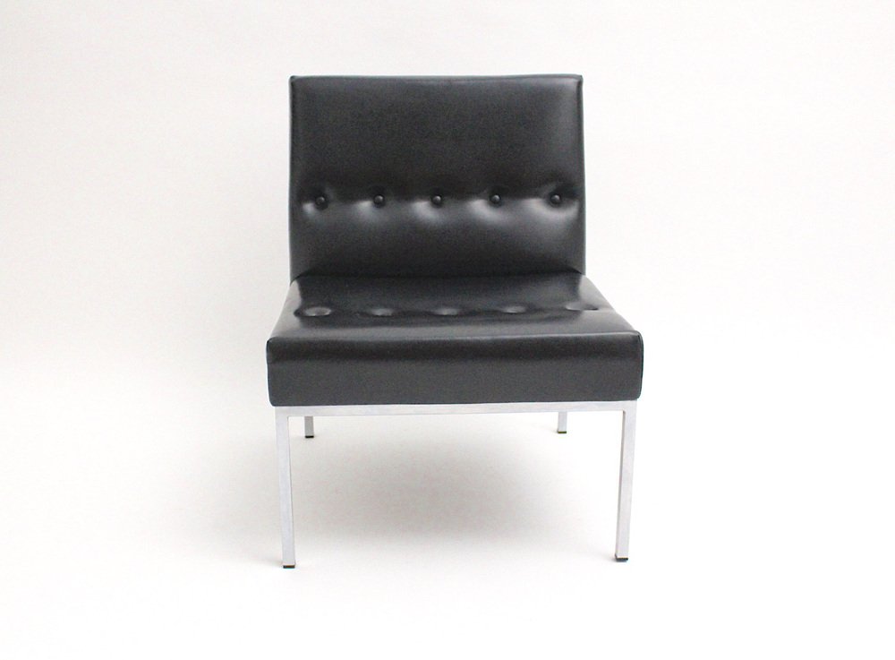 Black Faux Leather Cubus Lounge Chair, 1960s