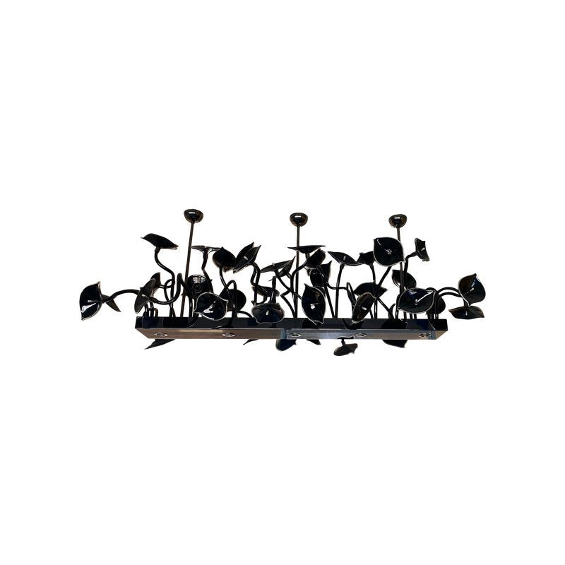 Black Flowers and Leaves Rectangular Murano Glass Chandelier by Simoeng