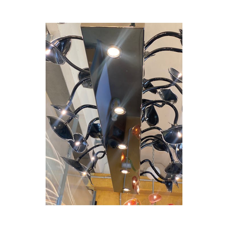 Black Flowers and Leaves Rectangular Murano Glass Chandelier by Simoeng