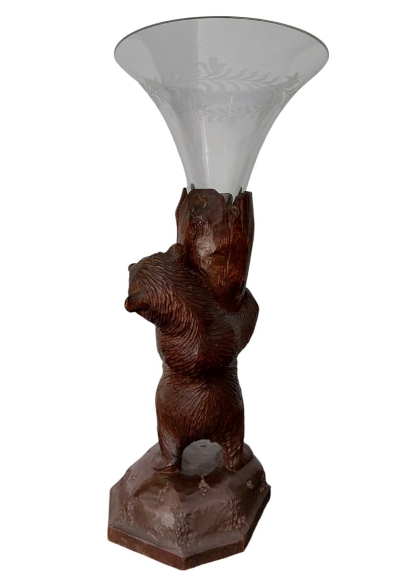 Black Forest Bears with Vases Glass in Their Hands, 1920s, Set of 2