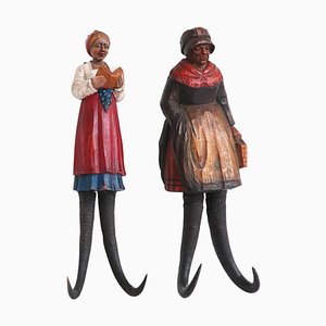 Black Forest Figural Carved Wall Hooks, 19th Century, Set of 2-DEK-932454