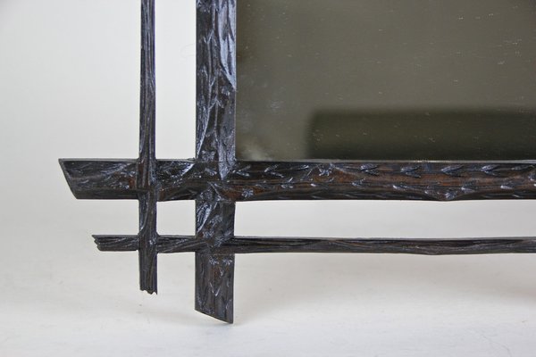 Black Forest Hand-Carved Mirror with Oak Leaves, Austria, 1880s-TQA-1322236