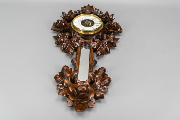 Black Forest Style Carved Walnut Barometer, Germany, 1920s-KEG-1721358