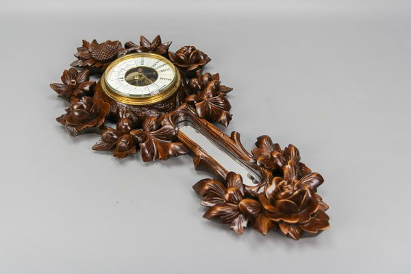 Black Forest Style Carved Walnut Barometer, Germany, 1920s-KEG-1721358