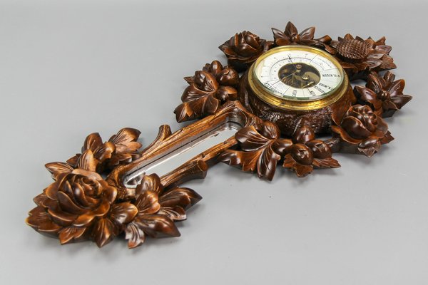 Black Forest Style Carved Walnut Barometer, Germany, 1920s-KEG-1721358