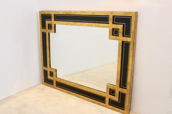 Black Glass & Giltwood Mirror from Deknudt, Belgium-MO-1158536