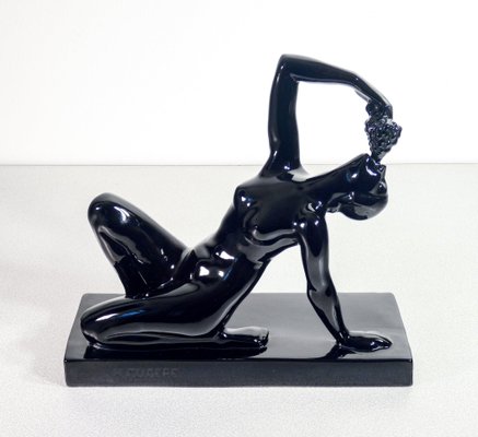 Black Glazed Ceramic Sculpture by Henry Fugère, 1925-OJE-1719025