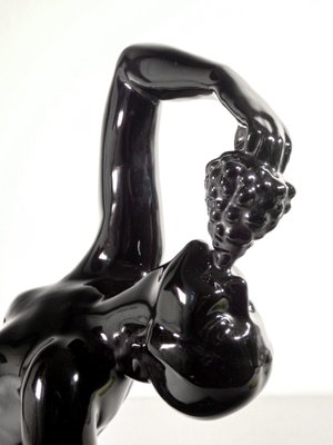 Black Glazed Ceramic Sculpture by Henry Fugère, 1925-OJE-1719025