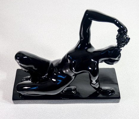 Black Glazed Ceramic Sculpture by Henry Fugère, 1925-OJE-1719025