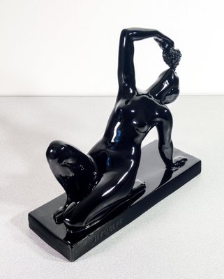 Black Glazed Ceramic Sculpture by Henry Fugère, 1925-OJE-1719025