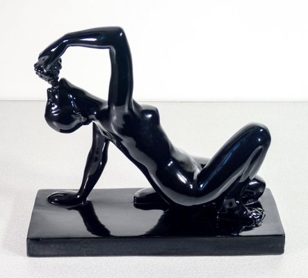 Black Glazed Ceramic Sculpture by Henry Fugère, 1925-OJE-1719025