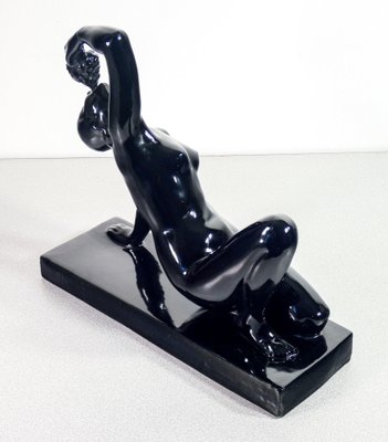 Black Glazed Ceramic Sculpture by Henry Fugère, 1925-OJE-1719025