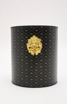 Black Gold Lion Vintage Leather Paper Basket, France, 1970s-NB-1013149