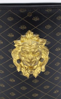 Black Gold Lion Vintage Leather Paper Basket, France, 1970s-NB-1013149