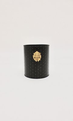 Black Gold Lion Vintage Leather Paper Basket, France, 1970s-NB-1013149