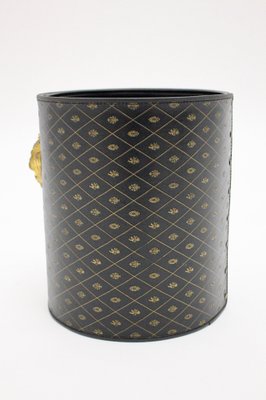 Black Gold Lion Vintage Leather Paper Basket, France, 1970s-NB-1013149