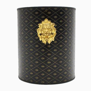 Black Gold Lion Vintage Leather Paper Basket, France, 1970s-NB-1013149