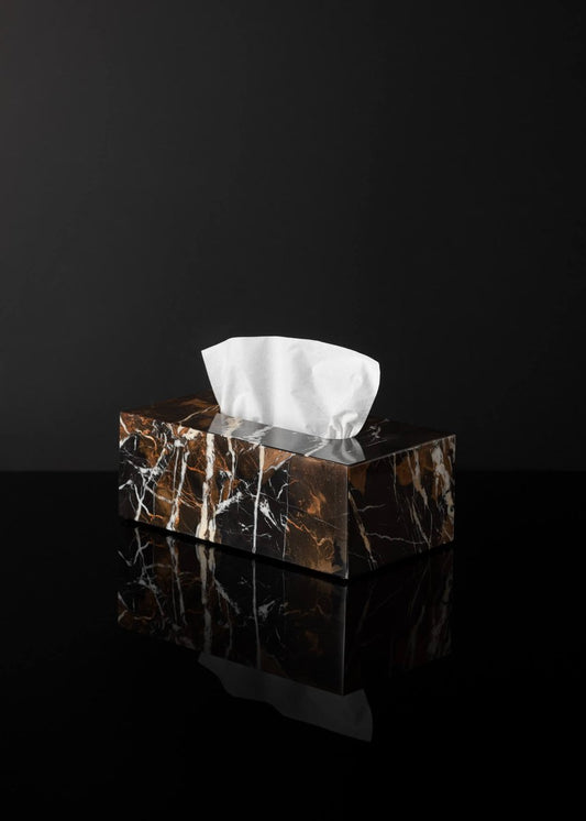 Black & Gold Marble Rectangular Tissue Box by Royal Bee Design