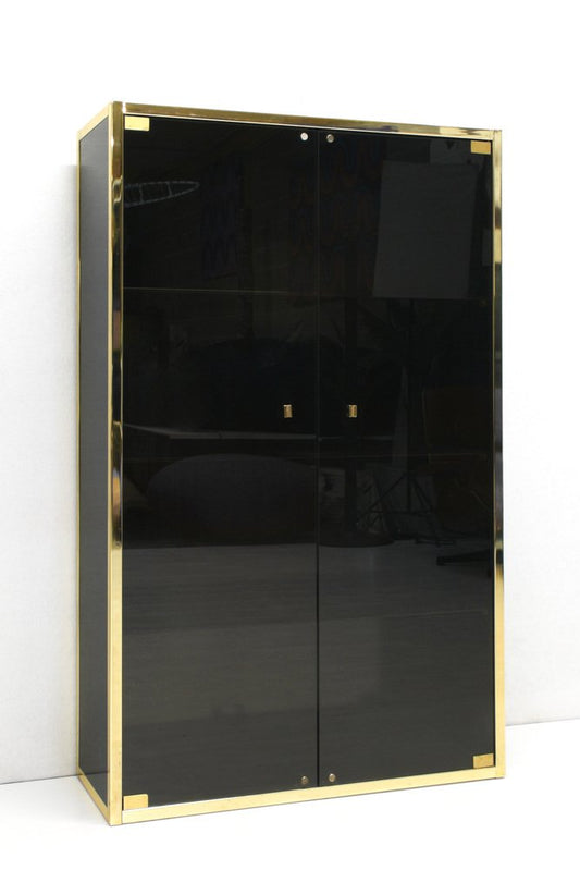 Black & Gold Shelving Highboard Cabinet, 1970s