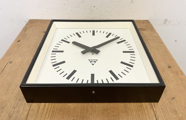 Black Industrial Square Wall Clock from Pragotron, 1970s-CGF-1703160