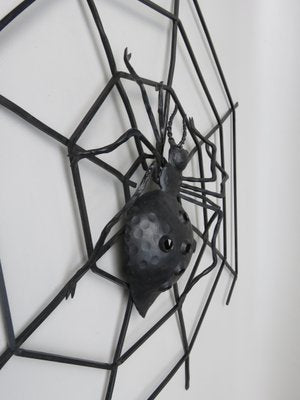 Black Iron Wall Decoration Spider, 1950s-EY-1107502