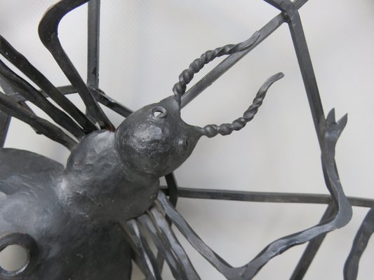 Black Iron Wall Decoration Spider, 1950s-EY-1107502