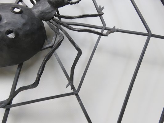 Black Iron Wall Decoration Spider, 1950s-EY-1107502