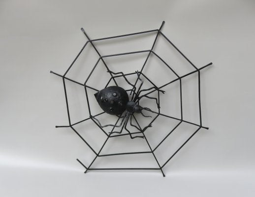 Black Iron Wall Decoration Spider, 1950s-EY-1107502