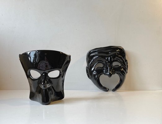 Black Italian Masquerade Face or Wall Masks by Cadoro Venezia, 1982, Set of 2-LCR-1048055