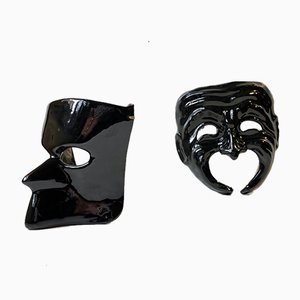 Black Italian Masquerade Face or Wall Masks by Cadoro Venezia, 1982, Set of 2-LCR-1048055