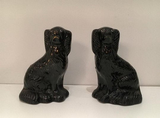 Black King-Charles Staffordshire Dog Figurines, 1880s, Set of 2-BA-658414