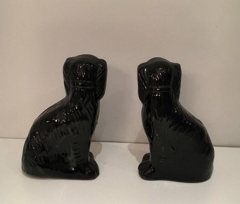 Black King-Charles Staffordshire Dog Figurines, 1880s, Set of 2-BA-658414