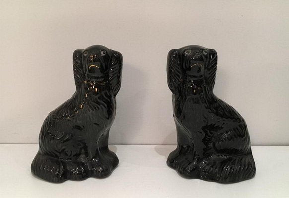 Black King-Charles Staffordshire Dog Figurines, 1880s, Set of 2-BA-658414