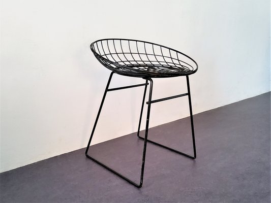 Black KM05 Wire Stool by Cees Braakman & Adriaan Dekker for Pastoe, 1960s-NV-1065240