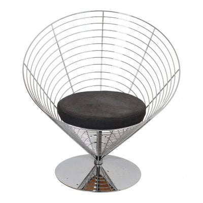 Black Kvadrat Fabric Wire Cone Chair by Verner Panton for Fritz Hansen-MTD-1400634