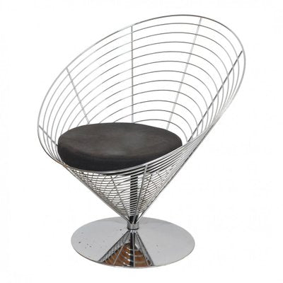 Black Kvadrat Fabric Wire Cone Chair by Verner Panton for Fritz Hansen-MTD-1400634