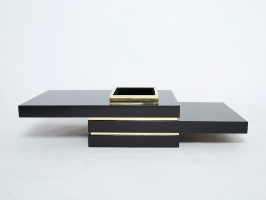 Black Lacquer and Brass Bar Coffee Table by Jean Claude Mahey, 1970s-YJA-1094022