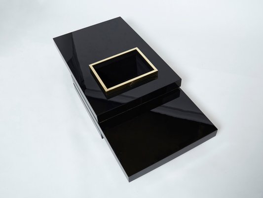 Black Lacquer and Brass Bar Coffee Table by Jean Claude Mahey, 1970s-YJA-1094022