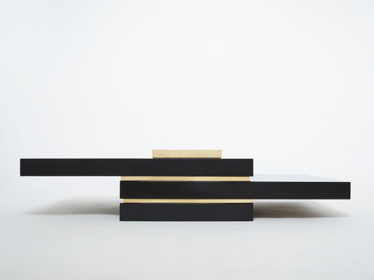 Black Lacquer and Brass Bar Coffee Table by Jean Claude Mahey, 1970s-YJA-1094022