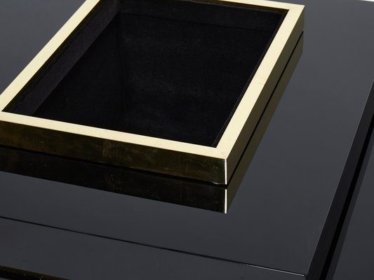 Black Lacquer and Brass Bar Coffee Table by Jean Claude Mahey, 1970s-YJA-1094022