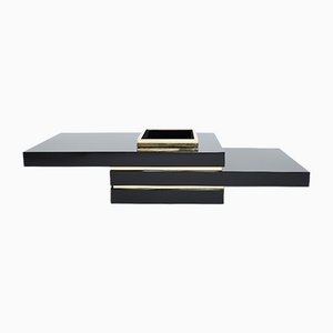 Black Lacquer and Brass Bar Coffee Table by Jean Claude Mahey, 1970s-YJA-1094022