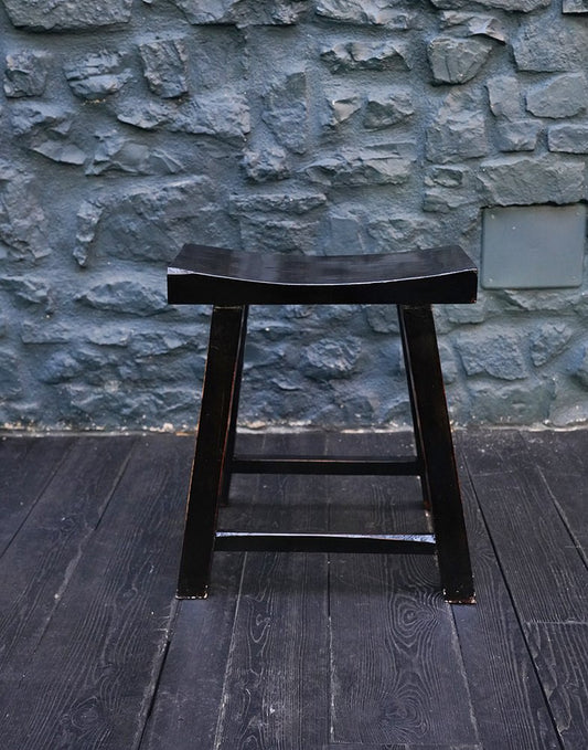 Black Lacquer Backless Wooden Chair