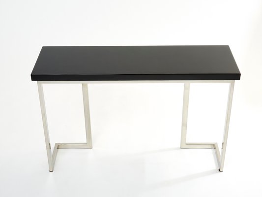 Black Lacquer Chrome Console Table by Guy Lefevre for Maison Jansen, 1970s-YJA-1383513